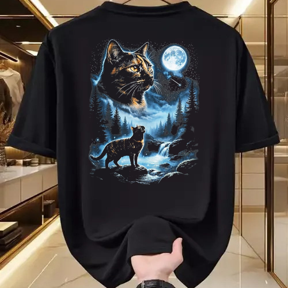 Cat Love Shirt, Funny Cat Lover Gift UnisexT-Shirt/Hoodie/Sweatshirt HLT00 - Tortoiseshell Cat Howling At Moon Celestial Parody Design T-Shirt, Men, Black, 3X-Large