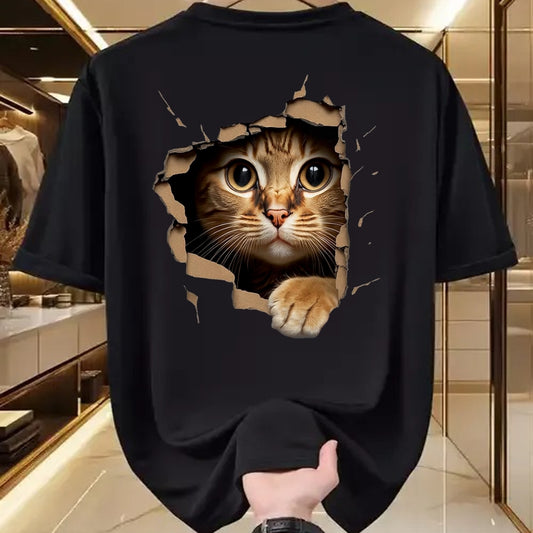 Cat Love Shirt, Funny Cat Lover Gift UnisexT-Shirt/Hoodie/Sweatshirt HLT00 - Cute Kitten Looks from Torn Fabric - Cats T-Shirt, Men, Olive Green, X-Large (1)