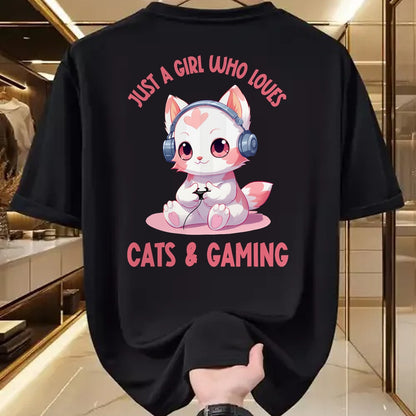 Cat Love Shirt, Funny Cat Lover Gift UnisexT-Shirt/Hoodie/Sweatshirt HLT00 - Just a Girl Who Loves Cats and Gaming Cute Kawaii Kitten T-Shirt