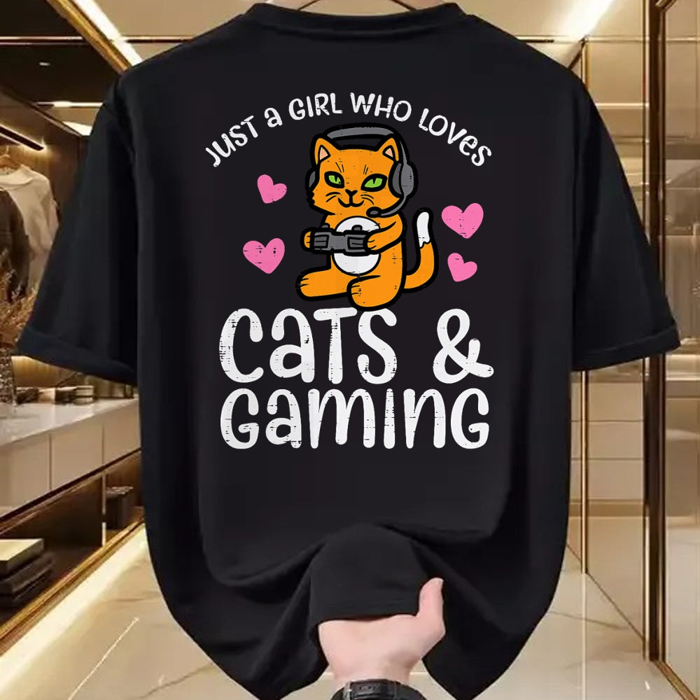 Cat Love Shirt, Funny Cat Lover Gift UnisexT-Shirt/Hoodie/Sweatshirt HLT00 - Just Girl Who Loves Cats Gaming Cute Gamer Women Girls Kids T-Shirt