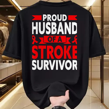 Best Husband Shirt, Wife and Husband Unisex T-Shirt/Hoodie/Sweatshirt HLT00 - Proud Husband of A Stroke Survivor Red Ribbon Support T-Shirt, Men, Heather Blue, 4X-Large