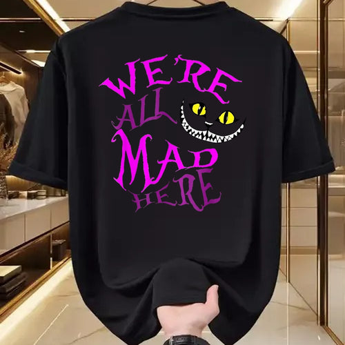 Cat Love Shirt, Funny Cat Lover Gift UnisexT-Shirt/Hoodie/Sweatshirt HLT00 - Cheshire Cat - We_re All Mad Here T-Shirt, Women, Black, Large