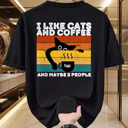 Cat Love Shirt, Funny Cat Lover Gift UnisexT-Shirt/Hoodie/Sweatshirt HLT00 - I Like Cats and Coffee and Maybe 3 People Funny Love Cats T-Shirt, Men, Dark Heather Grey, Large