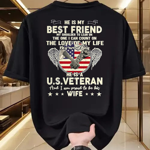 Best Husband Shirt, Wife and Husband Unisex T-Shirt/Hoodie/Sweatshirt HLT00 - Proud U.S. Veteran Wife Love & Support T-Shirt, Men, Black, 3X-Large