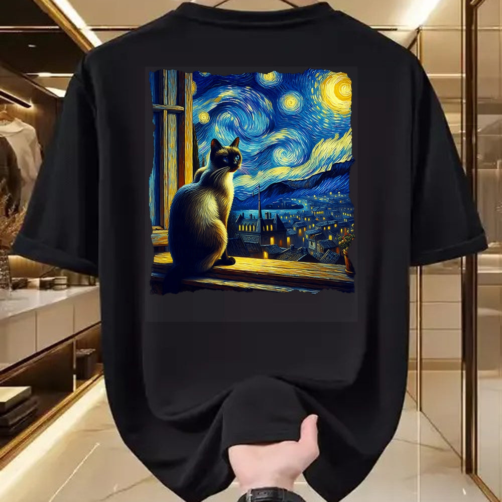 Cat Love Shirt, Funny Cat Lover Gift UnisexT-Shirt/Hoodie/Sweatshirt HLT00 - Cat Siamese Cat Starry Night Siamese T-Shirt (1)