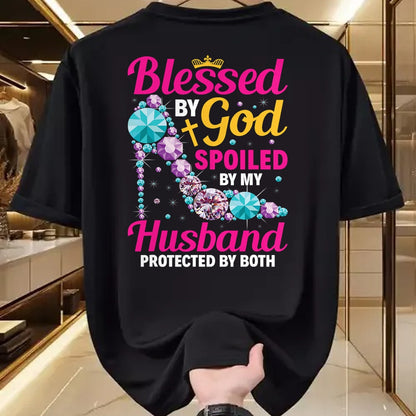 Best Husband Shirt, Wife and Husband Unisex T-Shirt/Hoodie/Sweatshirt HLT00 - Christian Wife Jesus Blessed by God Spoiled by My Husband T-Shirt