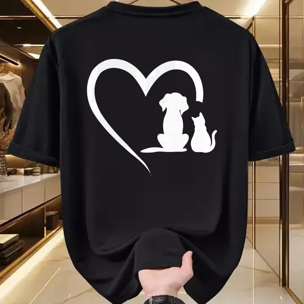 Cat Love Shirt, Funny Cat Lover Gift UnisexT-Shirt/Hoodie/Sweatshirt HLT00 - Dog Puppy and Baby Cat Heart - Animal Dog & Cat Heart T-Shirt, Men, Black, 3X-Large