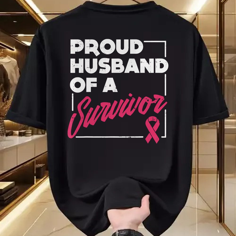 Best Husband Shirt, Wife and Husband Unisex T-Shirt/Hoodie/Sweatshirt HLT00 - Proud Husband of Survivor Breast Cancer Awareness Men Gift T-Shirt