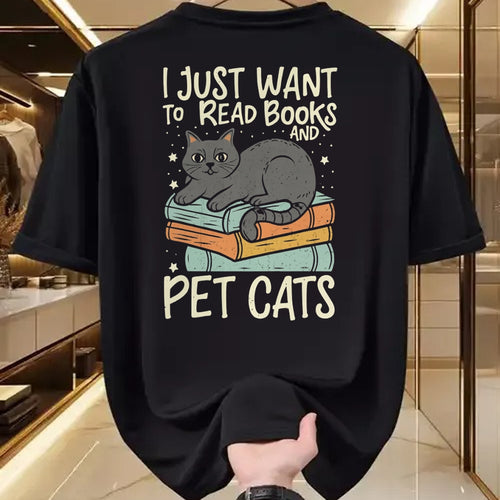 Cat Love Shirt, Funny Cat Lover Gift UnisexT-Shirt/Hoodie/Sweatshirt HLT00 - Retro I Just Want to Read Books and Pet Cats Cat T-Shirt