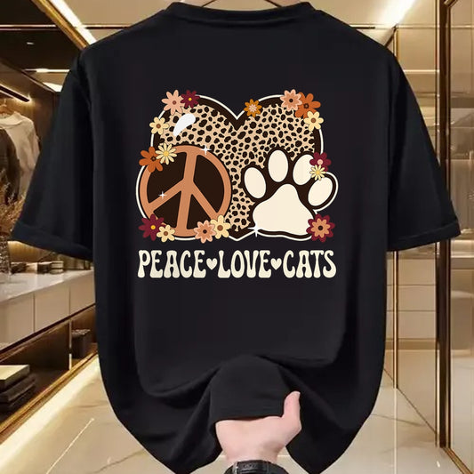 Cat Love Shirt, Funny Cat Lover Gift UnisexT-Shirt/Hoodie/Sweatshirt HLT00 - Peace Love Cats Cheetah Print Women Girl Cat Owner Cat Lover T-Shirt