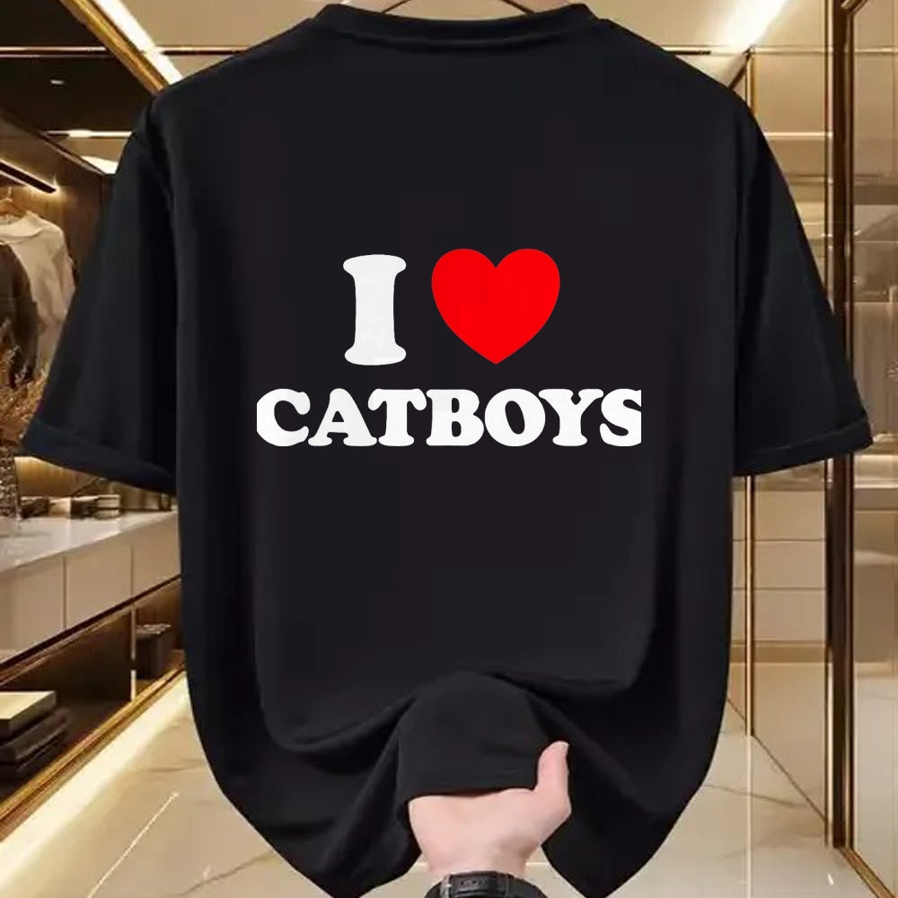 Cat Love Shirt, Funny Cat Lover Gift UnisexT-Shirt/Hoodie/Sweatshirt HLT00 - Cat Boy Heart Funny Cute Costume Furry Catboy Joke Meme Fan T-Shirt, Men, Black, 3X-Large
