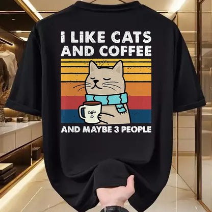 Cat Love Shirt, Funny Cat Lover Gift UnisexT-Shirt/Hoodie/Sweatshirt HLT00 - Funny Cats, I Like Cats and Coffee and Maybe 3 People T-Shirt, Men, Black, 3X-Large