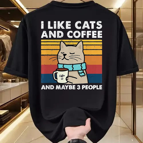 Cat Love Shirt, Funny Cat Lover Gift UnisexT-Shirt/Hoodie/Sweatshirt HLT00 - Funny Cats, I Like Cats and Coffee and Maybe 3 People T-Shirt, Men, Black, 3X-Large