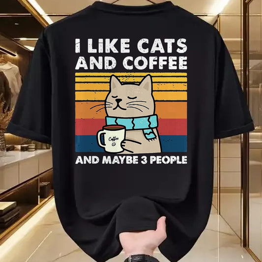 Cat Love Shirt, Funny Cat Lover Gift UnisexT-Shirt/Hoodie/Sweatshirt HLT00 - Funny Cats, I Like Cats and Coffee and Maybe 3 People T-Shirt, Men, Black, 3X-Large
