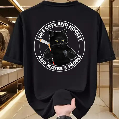 Cat Love Shirt, Funny Cat Lover Gift UnisexT-Shirt/Hoodie/Sweatshirt HLT00 - I Like Cats and Hockey and Maybe 3 People Funny Black Cats T-Shirt, Men, Black, 3X-Large