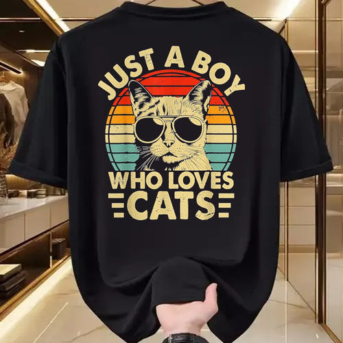 Cat Love Shirt, Funny Cat Lover Gift UnisexT-Shirt/Hoodie/Sweatshirt HLT00 - Vintage Just A Boy Who Loves Cats Boy Kitten Cat Lover Boys T-Shirt, Youth, Heather Blue, Small (1)