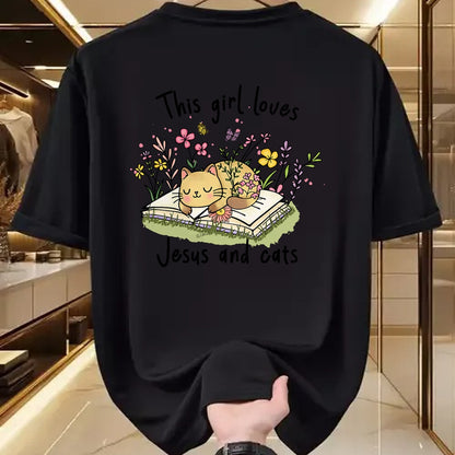 Cat Love Shirt, Funny Cat Lover Gift UnisexT-Shirt/Hoodie/Sweatshirt HLT00 - This Girl Loves Jesus and Cats Cute Christian T-Shirt