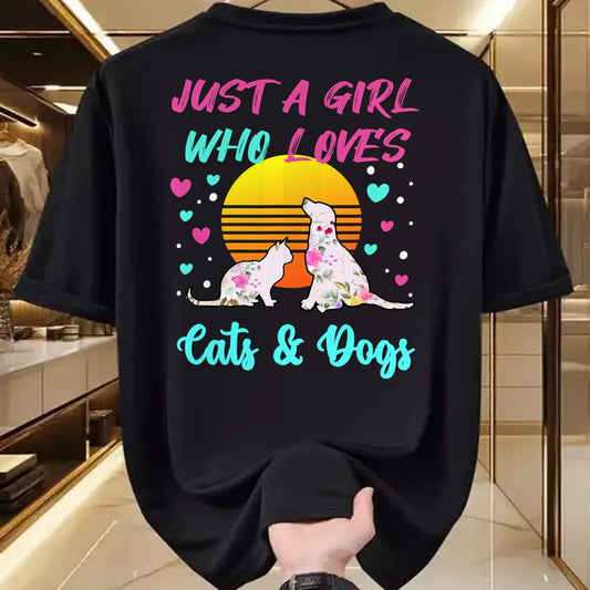 Cat Love Shirt, Funny Cat Lover Gift UnisexT-Shirt/Hoodie/Sweatshirt HLT00 - Just a Girl who Loves Cats and Dogs T-Shirt for Women T-Shirt (1)