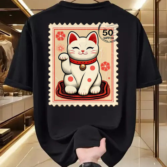 Cat Love Shirt, Funny Cat Lover Gift UnisexT-Shirt/Hoodie/Sweatshirt HLT00 - Maneki Neko Japanese Kawaii Lucky Cat Stamp Retro Aesthetic T-Shirt
