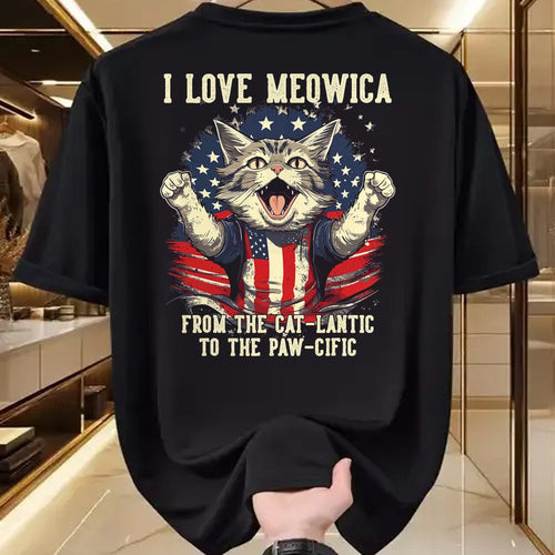 Cat Love Shirt, Funny Cat Lover Gift UnisexT-Shirt/Hoodie/Sweatshirt HLT00 - 4th July Cat Lover, I Love Meowica Patriotic Funny Happy Cat T-Shirt
