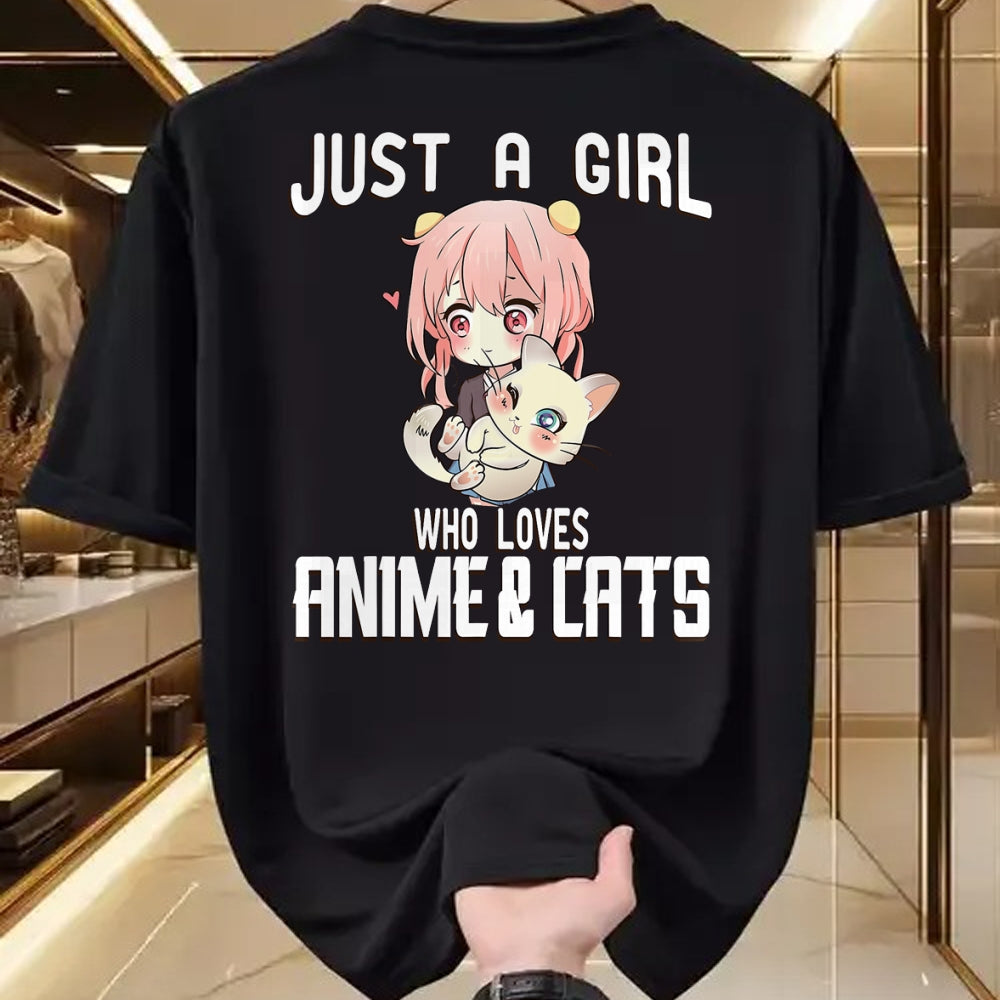 Cat Love Shirt, Funny Cat Lover Gift UnisexT-Shirt/Hoodie/Sweatshirt HLT00 - Just a Girl who Loves Anime and Cats Lover for Teen T-Shirt