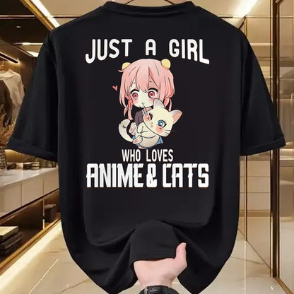 Cat Love Shirt, Funny Cat Lover Gift UnisexT-Shirt/Hoodie/Sweatshirt HLT00 - Just a Girl who Loves Anime and Cats Lover for Teen T-Shirt
