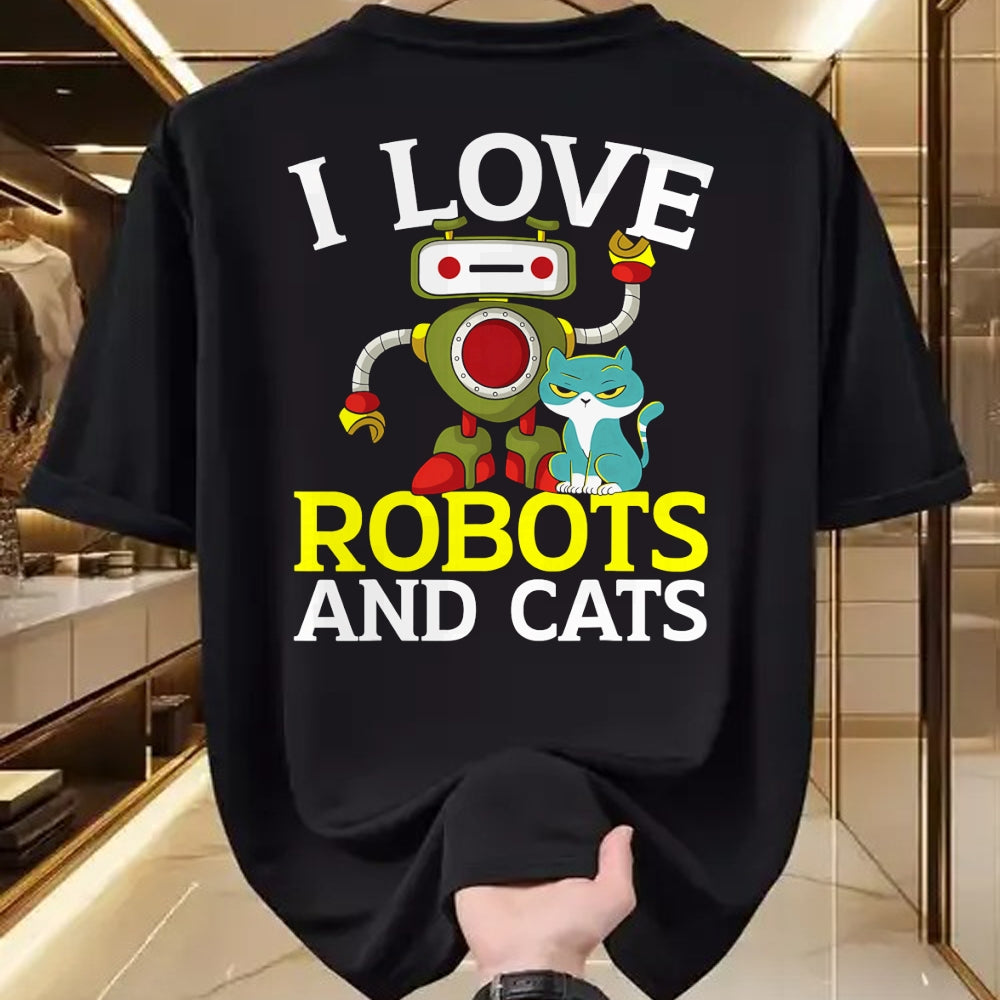 Cat Love Shirt, Funny Cat Lover Gift UnisexT-Shirt/Hoodie/Sweatshirt HLT00 - I Love Robots and Cats Lover Robotics Engineer Engineering T-Shirt