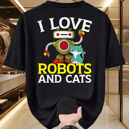 Cat Love Shirt, Funny Cat Lover Gift UnisexT-Shirt/Hoodie/Sweatshirt HLT00 - I Love Robots and Cats Lover Robotics Engineer Engineering T-Shirt