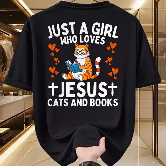 Cat Love Shirt, Funny Cat Lover Gift UnisexT-Shirt/Hoodie/Sweatshirt HLT00 - Just A Girl Who Loves Jesus Cats and Books Christian T-Shirt