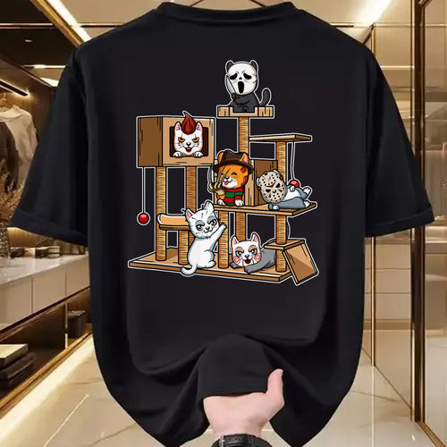 Cat Love Shirt, Funny Cat Lover Gift UnisexT-Shirt/Hoodie/Sweatshirt HLT00 - Funny Horror Movie Kitten Playing On Cat Tree T-Shirt