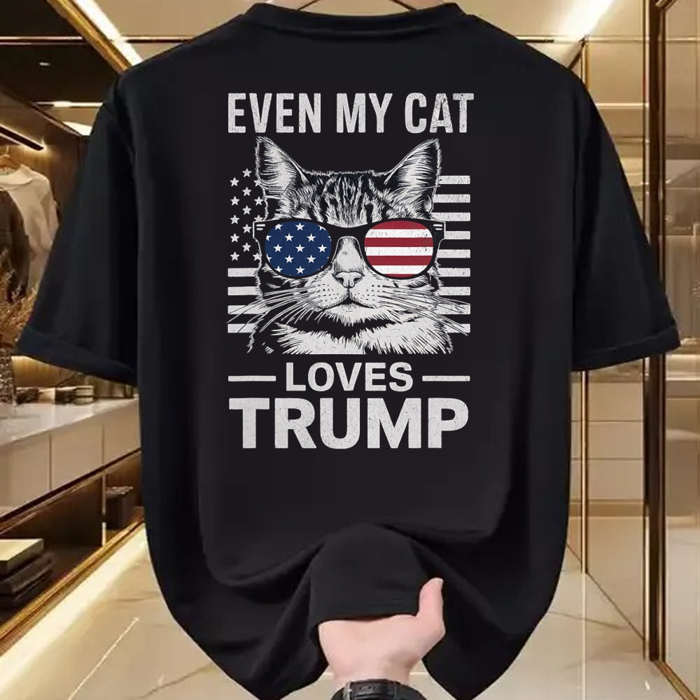 Cat Love Shirt, Funny Cat Lover Gift UnisexT-Shirt/Hoodie/Sweatshirt HLT00 - Cat Sunglasses USA Flag Even My Cat Loves Trump T-Shirt