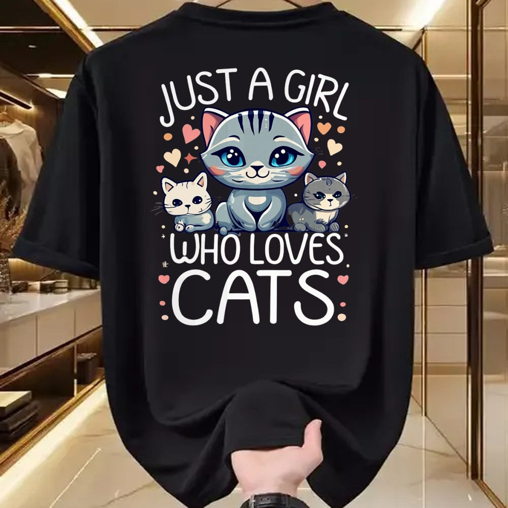 Cat Love Shirt, Funny Cat Lover Gift UnisexT-Shirt/Hoodie/Sweatshirt HLT00 - Just a Girl who Loves Cats Cute Cat Lover T-Shirt (1)