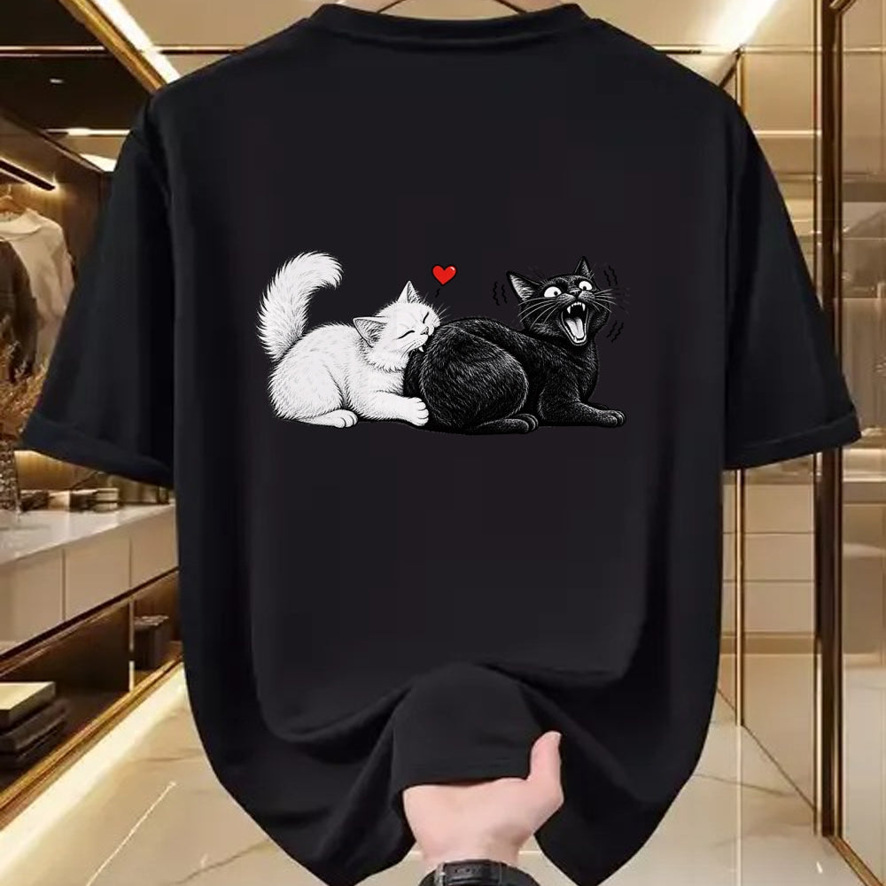 Cat Love Shirt, Funny Cat Lover Gift UnisexT-Shirt/Hoodie/Sweatshirt HLT00 - Funny Cat Couple Black White Cats Love Cat Biting Cat Butt T-Shirt (1)