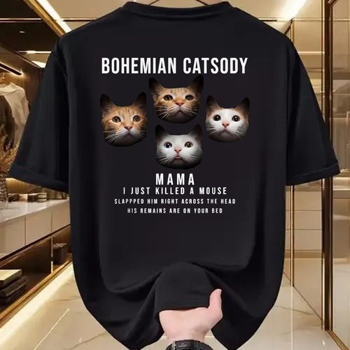Cat Love Shirt, Funny Cat Lover Gift UnisexT-Shirt/Hoodie/Sweatshirt HLT00 - Bohemian Catsody Mama I Just Killed A Mouse Cat Parody T-Shirt, Men, Black, 3X-Large
