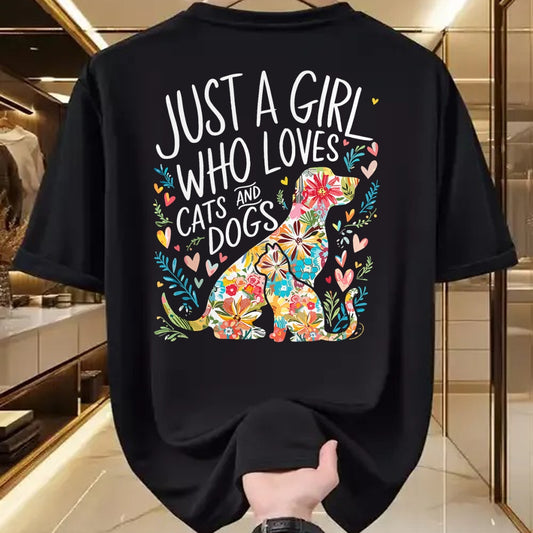 Cat Love Shirt, Funny Cat Lover Gift UnisexT-Shirt/Hoodie/Sweatshirt HLT00 - Just a Girl who Loves Cats and Dogs T-Shirt