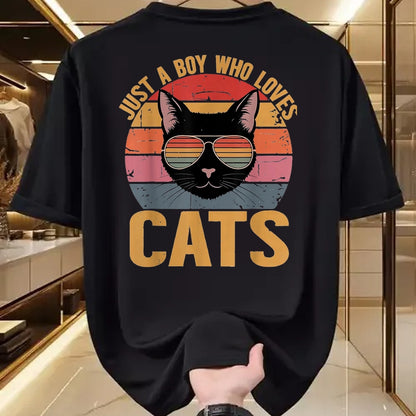 Cat Love Shirt, Funny Cat Lover Gift UnisexT-Shirt/Hoodie/Sweatshirt HLT00 - Just A Boy Who Loves Cats Retro Cat Lover Boys Kids T-Shirt, Youth, Purple Heather, Small