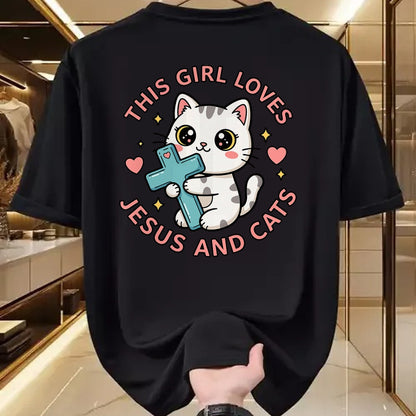 Cat Love Shirt, Funny Cat Lover Gift UnisexT-Shirt/Hoodie/Sweatshirt HLT00 - Christian This Girl Loves Jesus and Cats Cat Hugging Cross T-Shirt