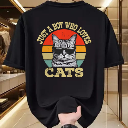Cat Love Shirt, Funny Cat Lover Gift UnisexT-Shirt/Hoodie/Sweatshirt HLT00 - Vintage Just A Boy Who Loves Cats Boy Kid Cat Lover for Boys T-Shirt (1)