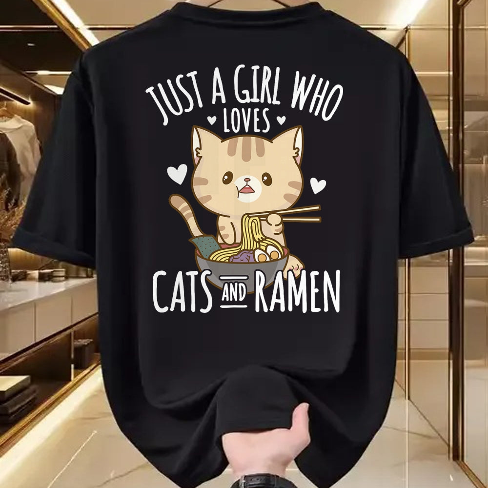 Cat Love Shirt, Funny Cat Lover Gift UnisexT-Shirt/Hoodie/Sweatshirt HLT00 - Just A Girl Who Loves Cats And Ramen T-Shirt