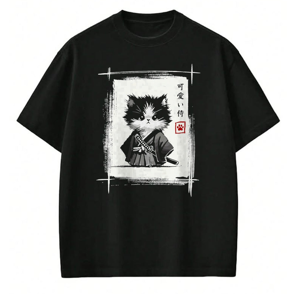 Cat Love Shirt, Funny Cat Lover Gift UnisexT-Shirt/Hoodie/Sweatshirt HLT00 - Samurai Cat Japanese Art Sumi-e Novelty Kawaii Funny Cat T-Shirt, Men, Black, Large