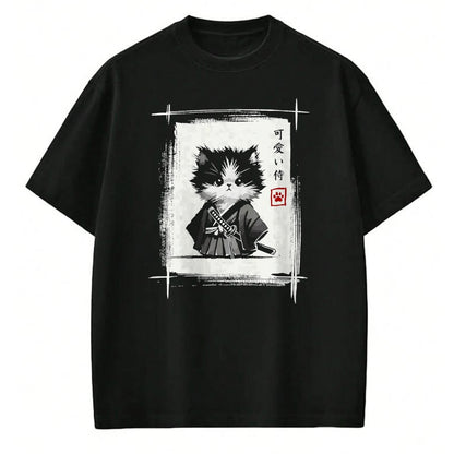 Cat Love Shirt, Funny Cat Lover Gift UnisexT-Shirt/Hoodie/Sweatshirt HLT00 - Samurai Cat Japanese Art Sumi-e Novelty Kawaii Funny Cat T-Shirt, Men, Black, Large