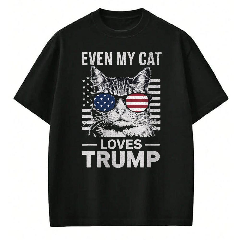 Cat Love Shirt, Funny Cat Lover Gift UnisexT-Shirt/Hoodie/Sweatshirt HLT00 - Cat Sunglasses USA Flag Even My Cat Loves Trump T-Shirt