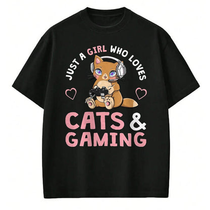 Cat Love Shirt, Funny Cat Lover Gift UnisexT-Shirt/Hoodie/Sweatshirt HLT00 - Just A Girl Who Loves Cats and Gaming Cute Gamer Cat T-Shirt, Men, Black, 3X-Large