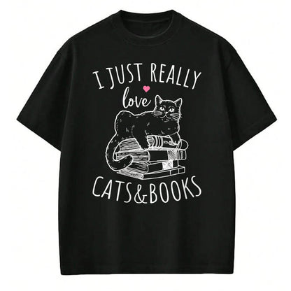 Cat Love Shirt, Funny Cat Lover Gift UnisexT-Shirt/Hoodie/Sweatshirt HLT00 - I Just Really Love Reading Books And Cats Funny Cat And book T-Shirt