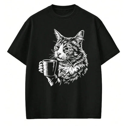 Cat Love Shirt, Funny Cat Lover Gift UnisexT-Shirt/Hoodie/Sweatshirt HLT00 - Cat Drinking Coffee Lover Barista Funny Animal Tired Cat T-Shirt