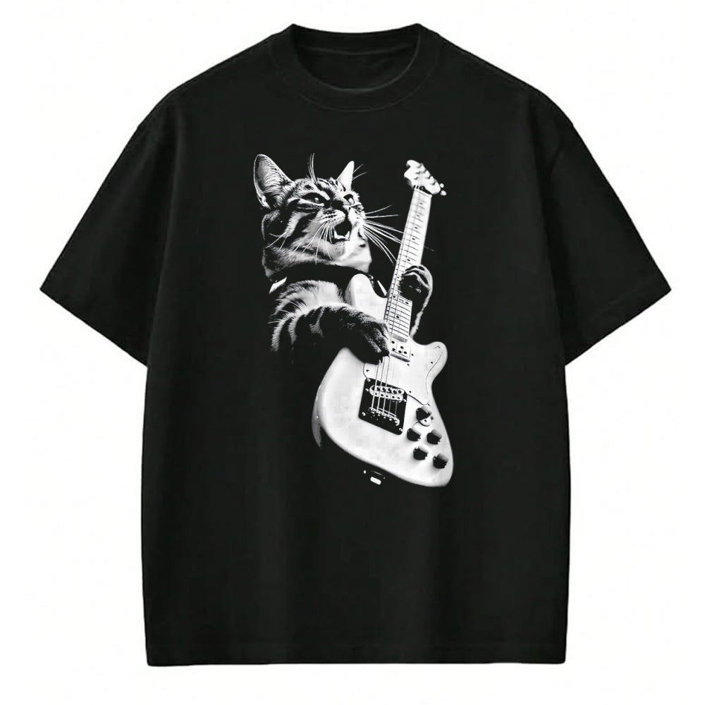 Cat Love Shirt, Funny Cat Lover Gift UnisexT-Shirt/Hoodie/Sweatshirt HLT00 - Rock Cat Playing Guitar - Funny Guitar Cat T-Shirt, Men, Heather Blue, Large