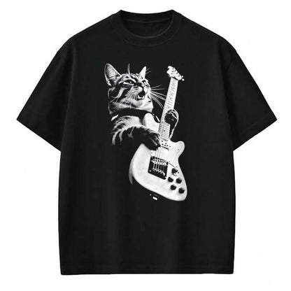 Cat Love Shirt, Funny Cat Lover Gift UnisexT-Shirt/Hoodie/Sweatshirt HLT00 - Rock Cat Playing Guitar - Funny Guitar Cat T-Shirt, Men, Heather Blue, Large