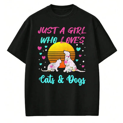 Cat Love Shirt, Funny Cat Lover Gift UnisexT-Shirt/Hoodie/Sweatshirt HLT00 - Just a Girl who Loves Cats and Dogs T-Shirt for Women T-Shirt (1)