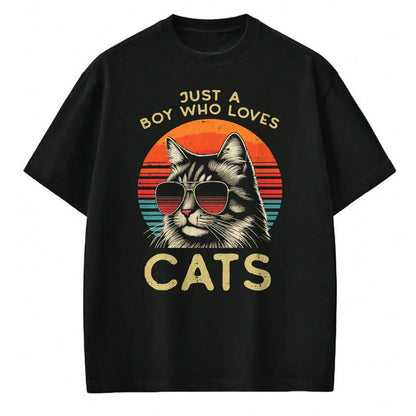 Cat Love Shirt, Funny Cat Lover Gift UnisexT-Shirt/Hoodie/Sweatshirt HLT00 - Just Boy Who Loves Cats Retro Kitten Kitty Boys Kids Men T-Shirt
