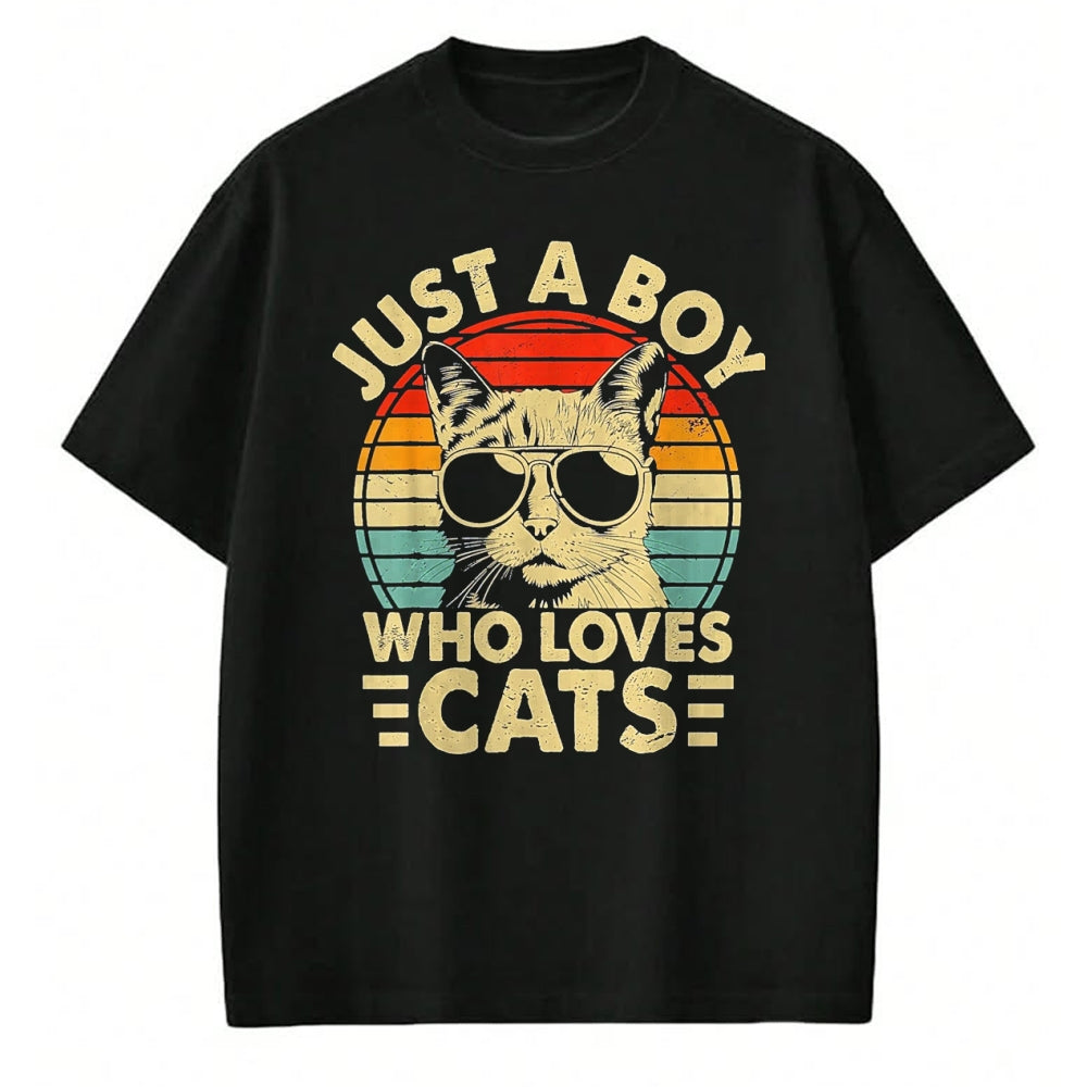 Cat Love Shirt, Funny Cat Lover Gift UnisexT-Shirt/Hoodie/Sweatshirt HLT00 - Vintage Just A Boy Who Loves Cats Boy Kitten Cat Lover Boys T-Shirt, Youth, Heather Blue, Small
